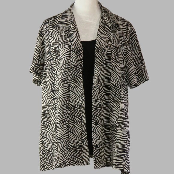 Elementz Women's Short Sleeve Zebra Print Faux Twin Set Blouse Size XL (C649) - Picture 2 of 6